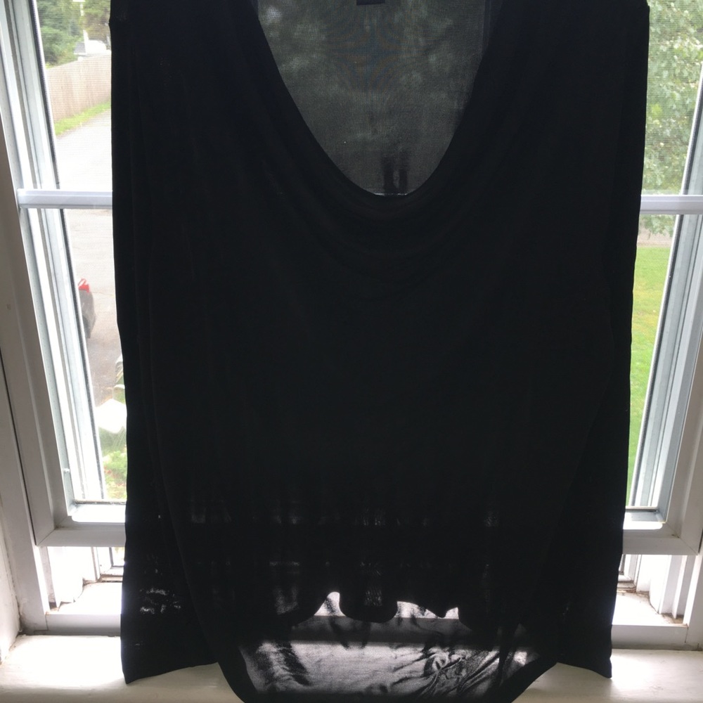black mesh, front cowled, ruched sleeves,